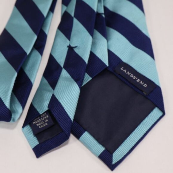 Lands End Mens Necktie Silk Stripe Repp Classic Business Blue - Picture 6 of 9